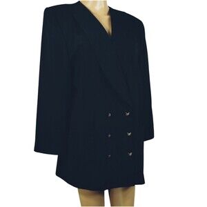 Worthington Blazer Women's 16 Double Breast Lined Shawl Lapel Pocket Black VTG